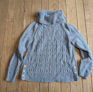 Women's Talbot's Blue Chunky Knit Cowl Neck Sweater Size Medium